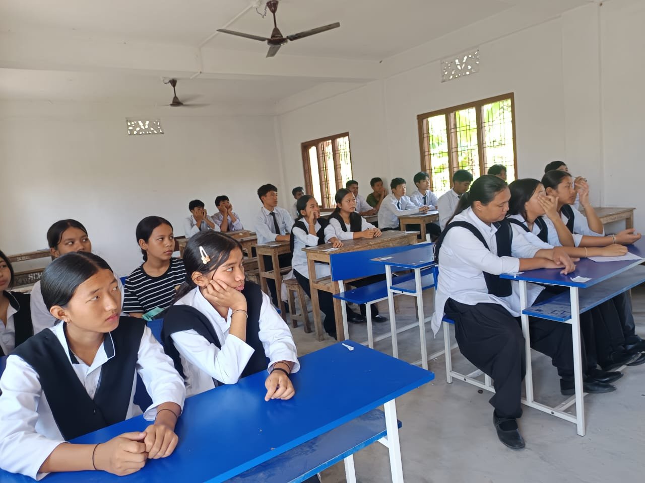 Students in classroom at Government Secondary School, Bam
